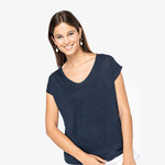 Spasso Ladies V Neck Linen T-Shirt
